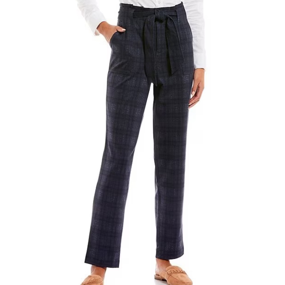 TAKARA Self-tie Plaid Ponte Pants